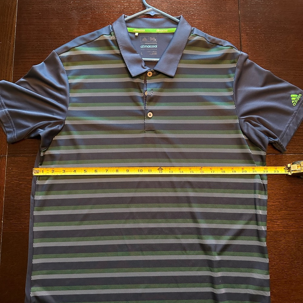 Adidas Men's Striped Polo Shirt - Blue and Green